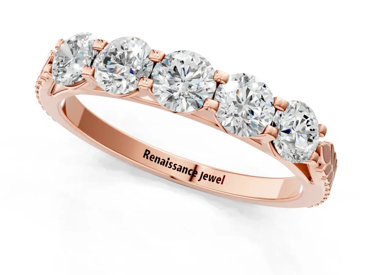 Five-Stone Round Diamond Prong-Set Band Rose gold