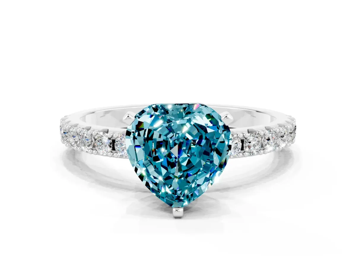 Heart Cut Blue Topaz Solitaire Pavé Band with Four-Prong Setting Silver