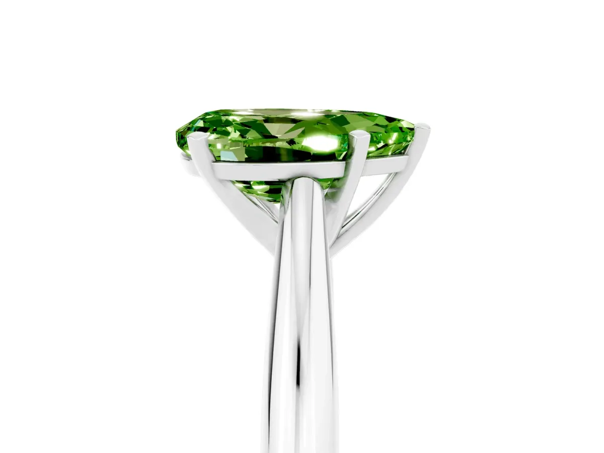 Pear Cut Peridot Solitaire Engagement Ring with Cathedral Setting and Four-Prong Mount White gold
