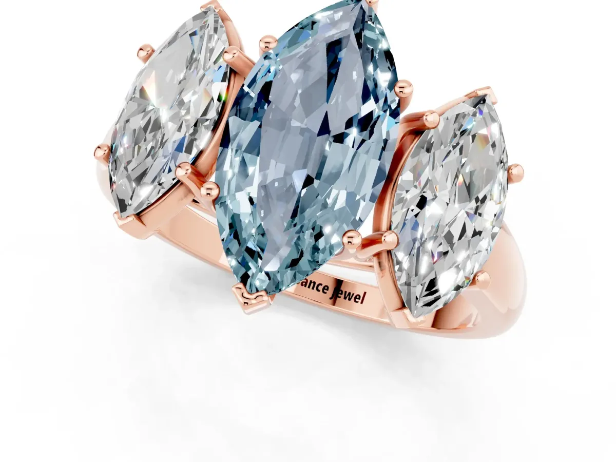 Three-Stone Marquise Cut Aquamarine Engagement Ring with Prong Setting Rose gold