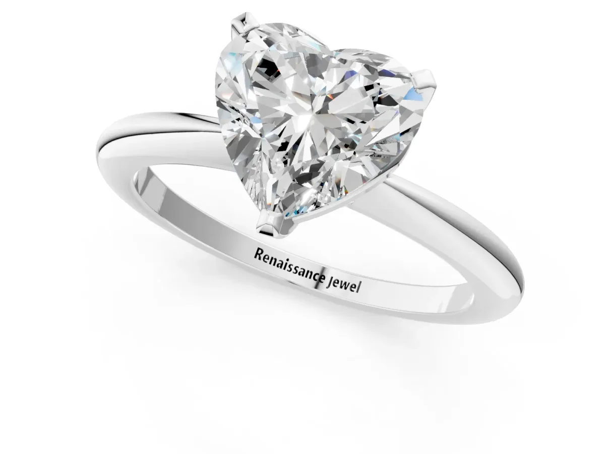 Heart Cut Diamond Solitaire Ring with Six-Prong Setting and Classic Band Platinum