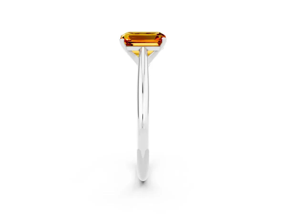 Emerald Cut Citrine Solitaire Engagement Ring with Cathedral Setting and Four-Prong Mount White gold
