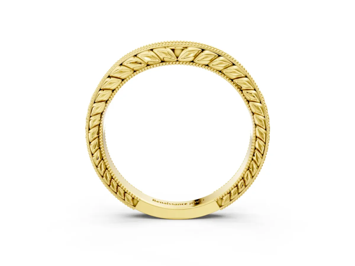 Milgrain Round Diamond Curved Eternity Band with Pavé Setting Yellow gold