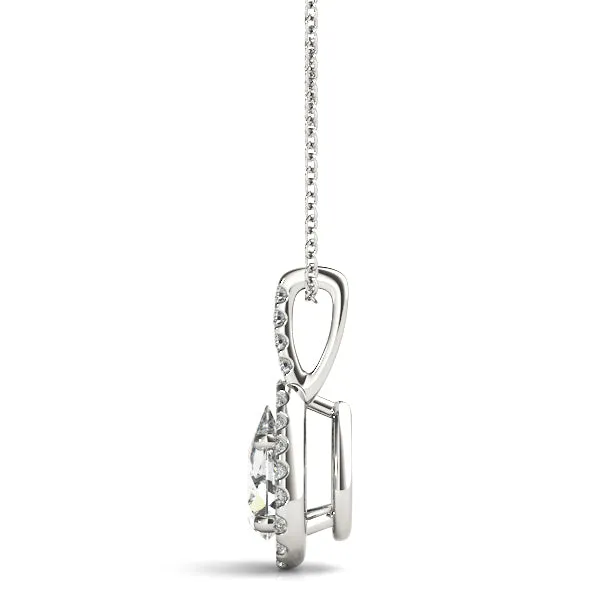 Halo Pear Cut Diamond Pendant with Prong Setting White gold