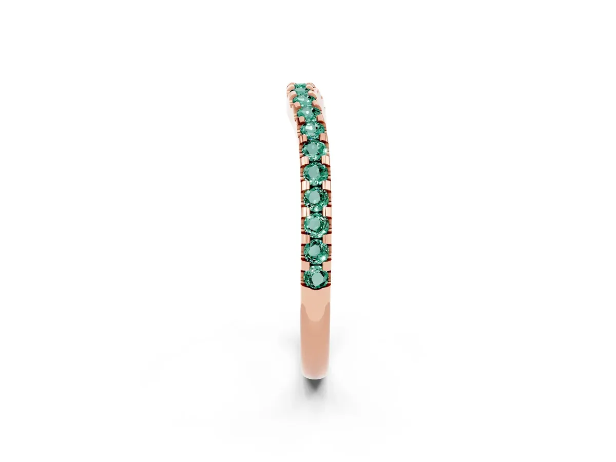 Round Green Sapphire Pavé Curved Wedding Band Rose gold
