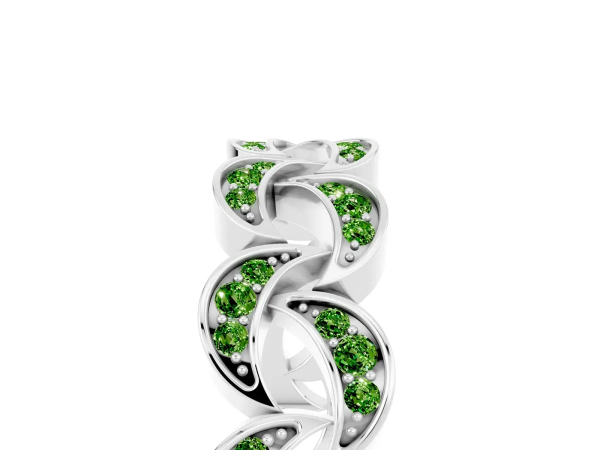 Pavé Round Peridot Interlocking Eternity Band with Bezel Prong Setting White gold