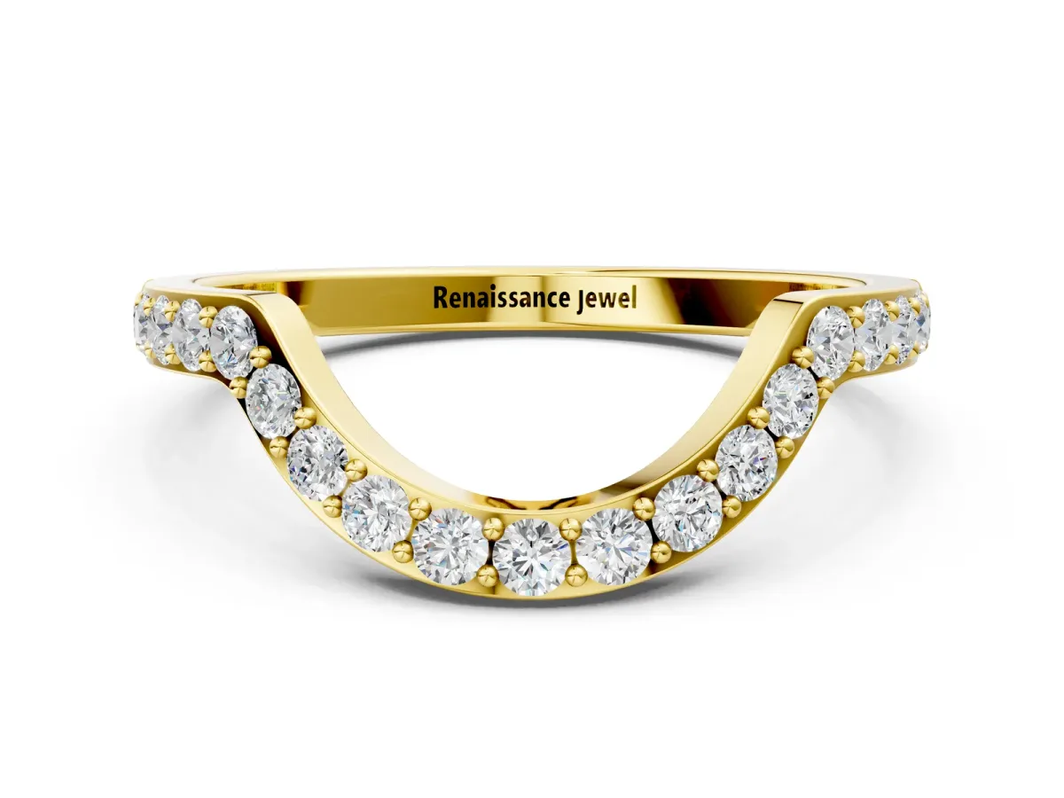 Round Diamond Pavé Set Curved Band with U-Prong Setting Yellow gold