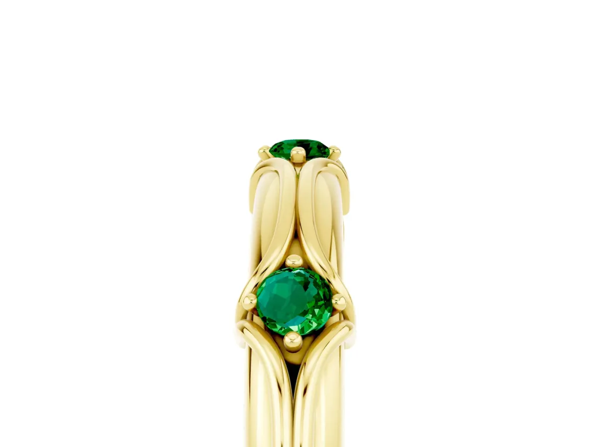 Round Emerald Prong Set Milgrain Eternity Band Yellow gold