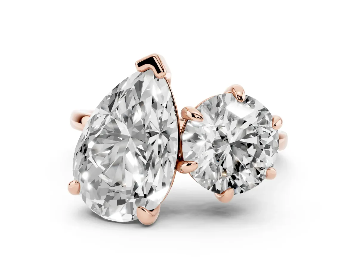 Round and Pear Toi Moi Ring with Prong Setting and Plain Band Rose gold