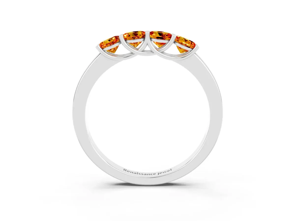 Four-Stone Round Citrine Prong-Set Band Platinum