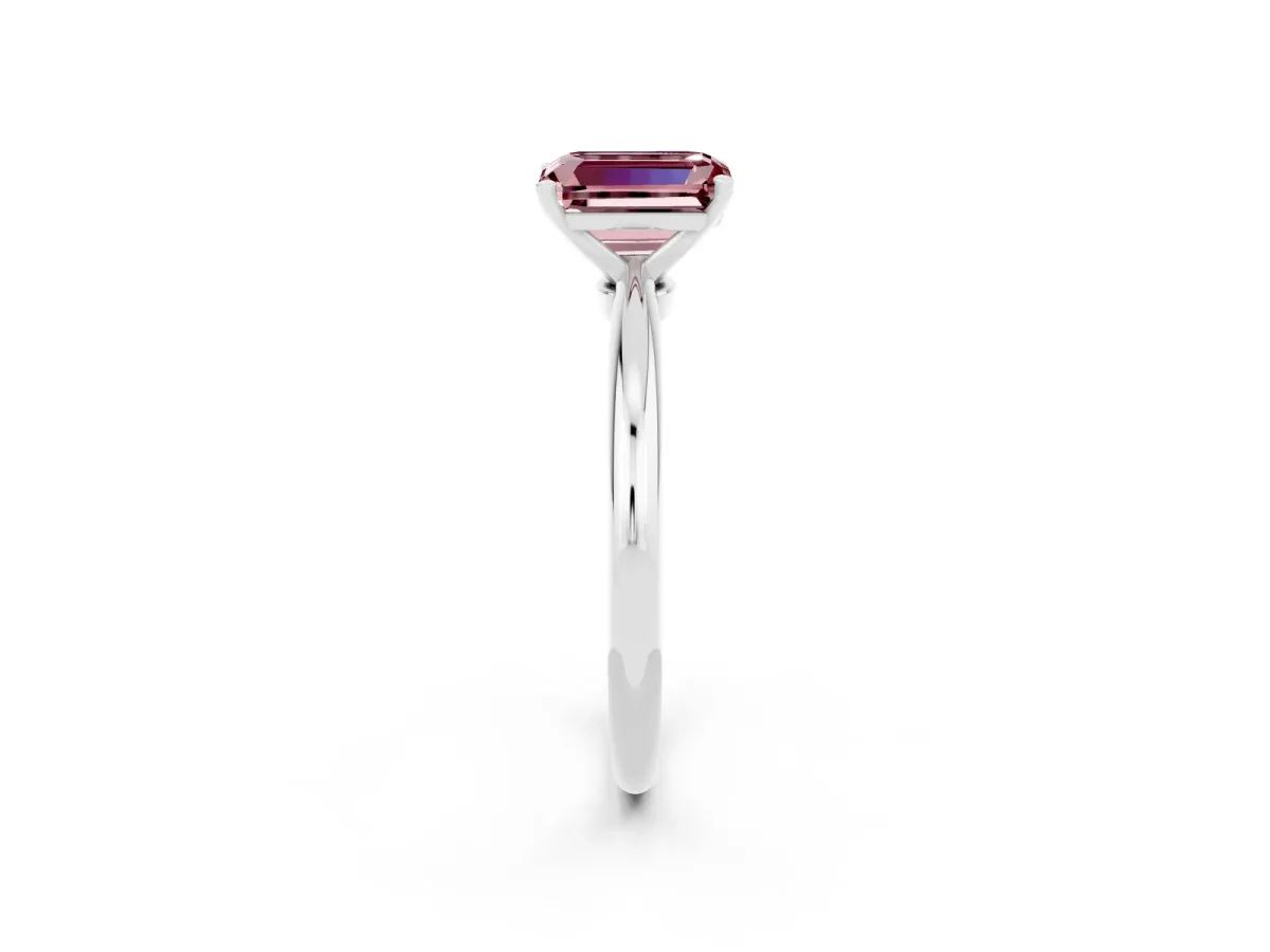 Emerald Cut Morganite Solitaire Ring with Six-Prong Setting and Classic Band Platinum