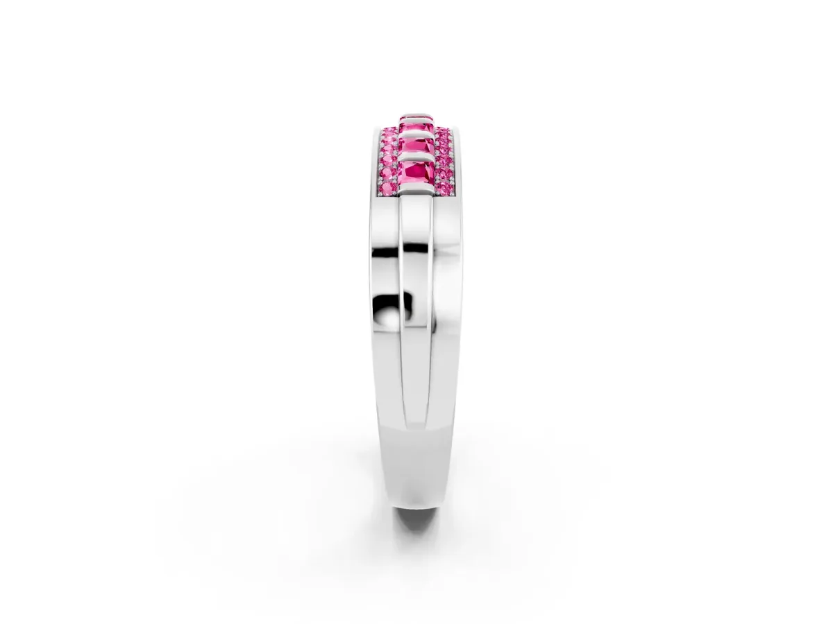 Bar-Set Princess Cut Pink Sapphire Pavé Band Silver