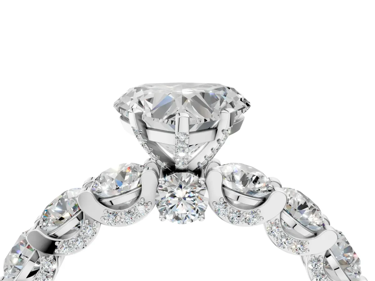 Heart Cut Diamond Side Stone Engagement Ring with Four-Prong Setting White gold