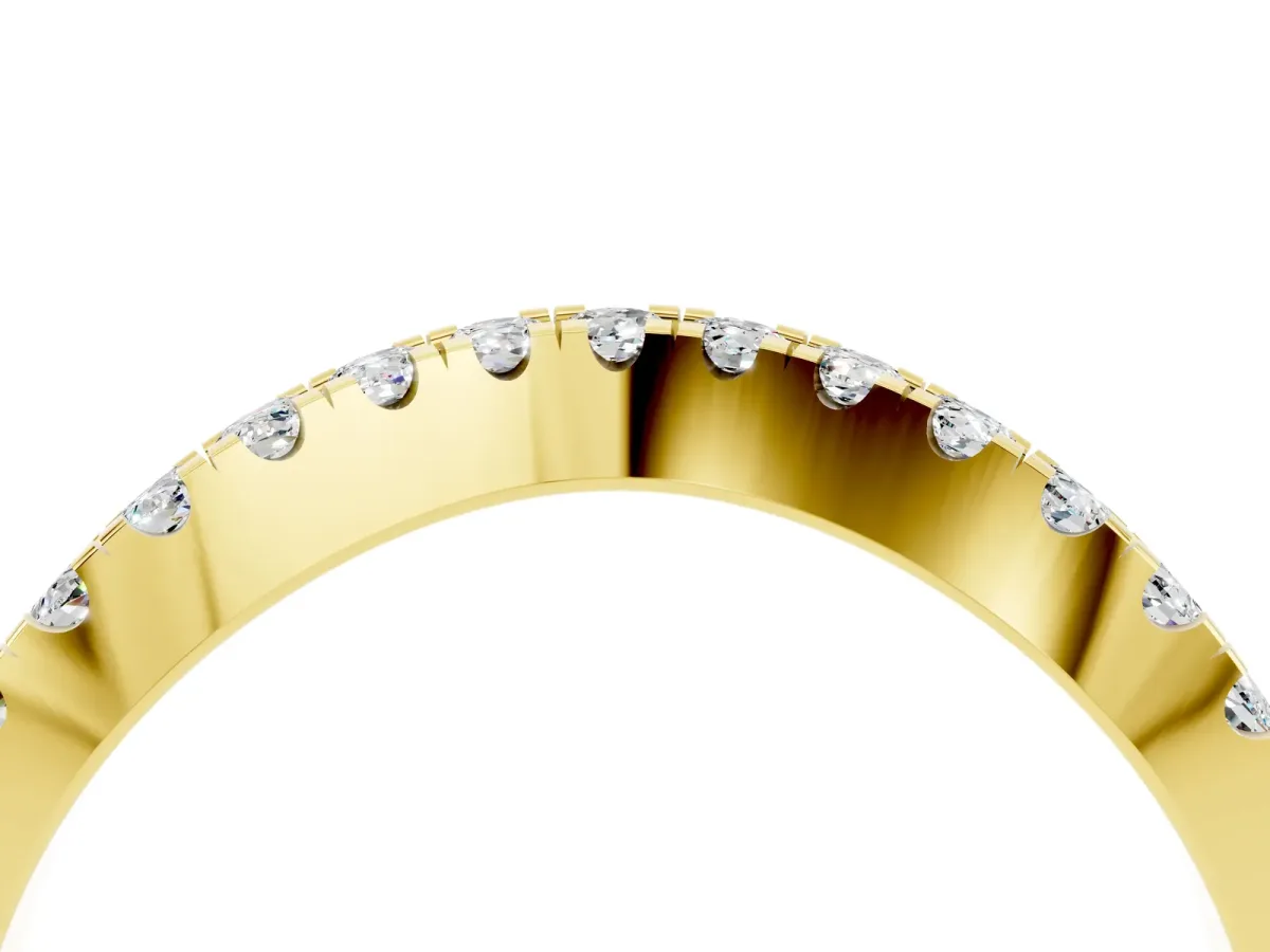 Round Moissanite Pavé Curved Band with Shared Prong Setting Yellow gold