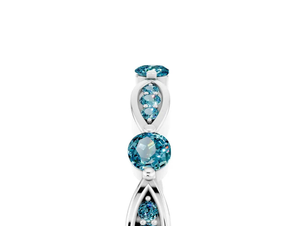 Marquise and Round Blue Topaz Milgrain Band with Bezel Setting Platinum