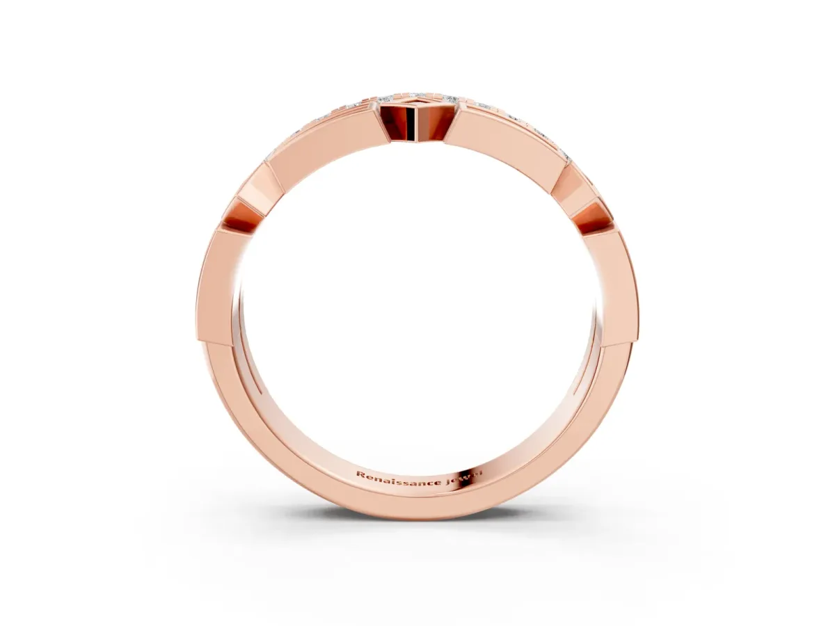 Pavé Round Diamond Channel Set Dual Band with Prong Setting Rose gold