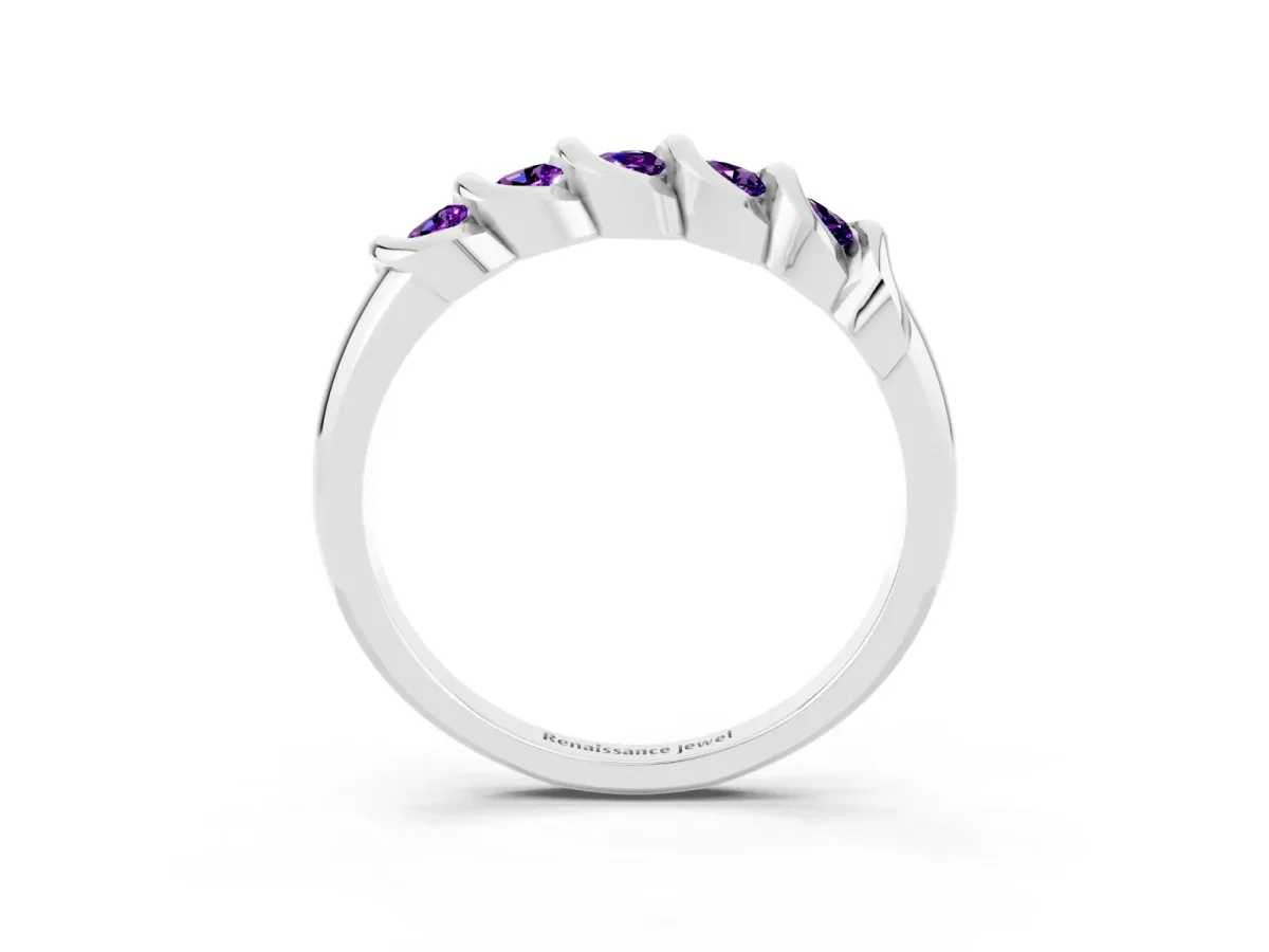 Round Amethyst Eternity Band with Twist Prong Setting White gold