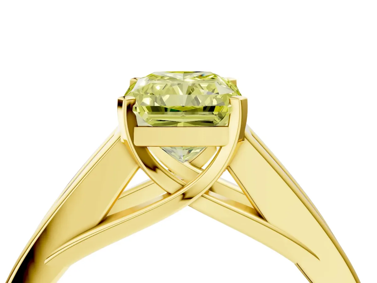 Fancy Yellow Radiant Cut Cut Channel Set Solitaire Ring with Four-Prong Setting Yellow gold