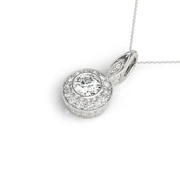 Round Halo Bezel Set Pendant Silver
