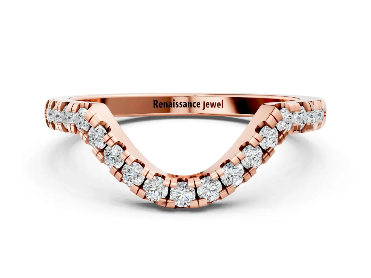Diamond Curved Pavé Round Stone Contour Band Rose gold