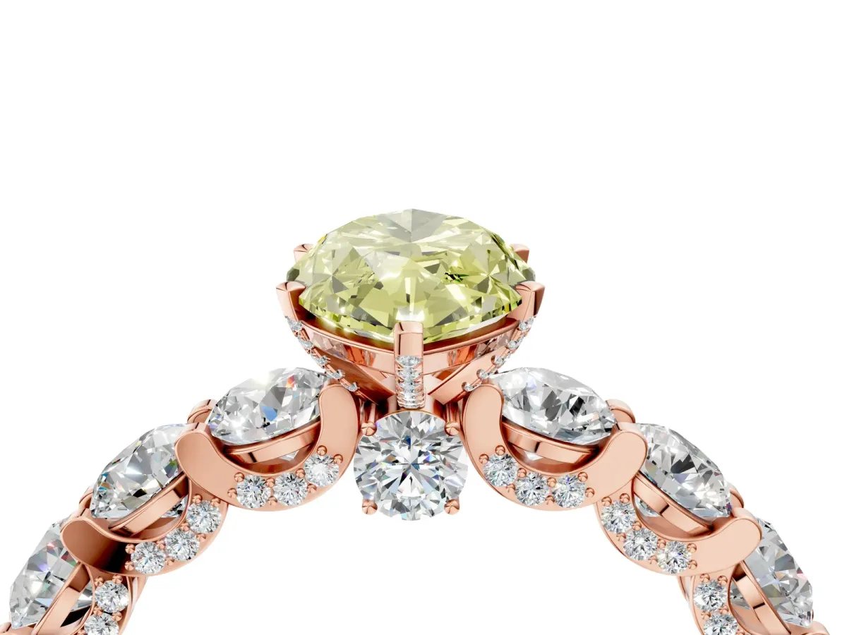 Fancy Yellow Marquise Cut Diamond Side Stone Engagement Ring with Four-Prong Setting Rose gold