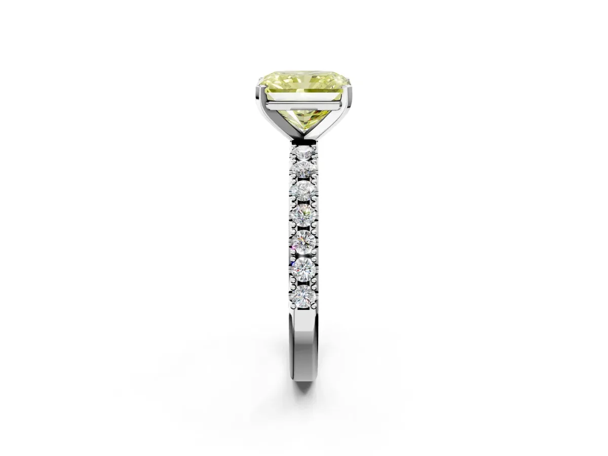 Fancy Yellow Radiant Cut Diamond Solitaire Pavé Band with Four-Prong Setting Silver
