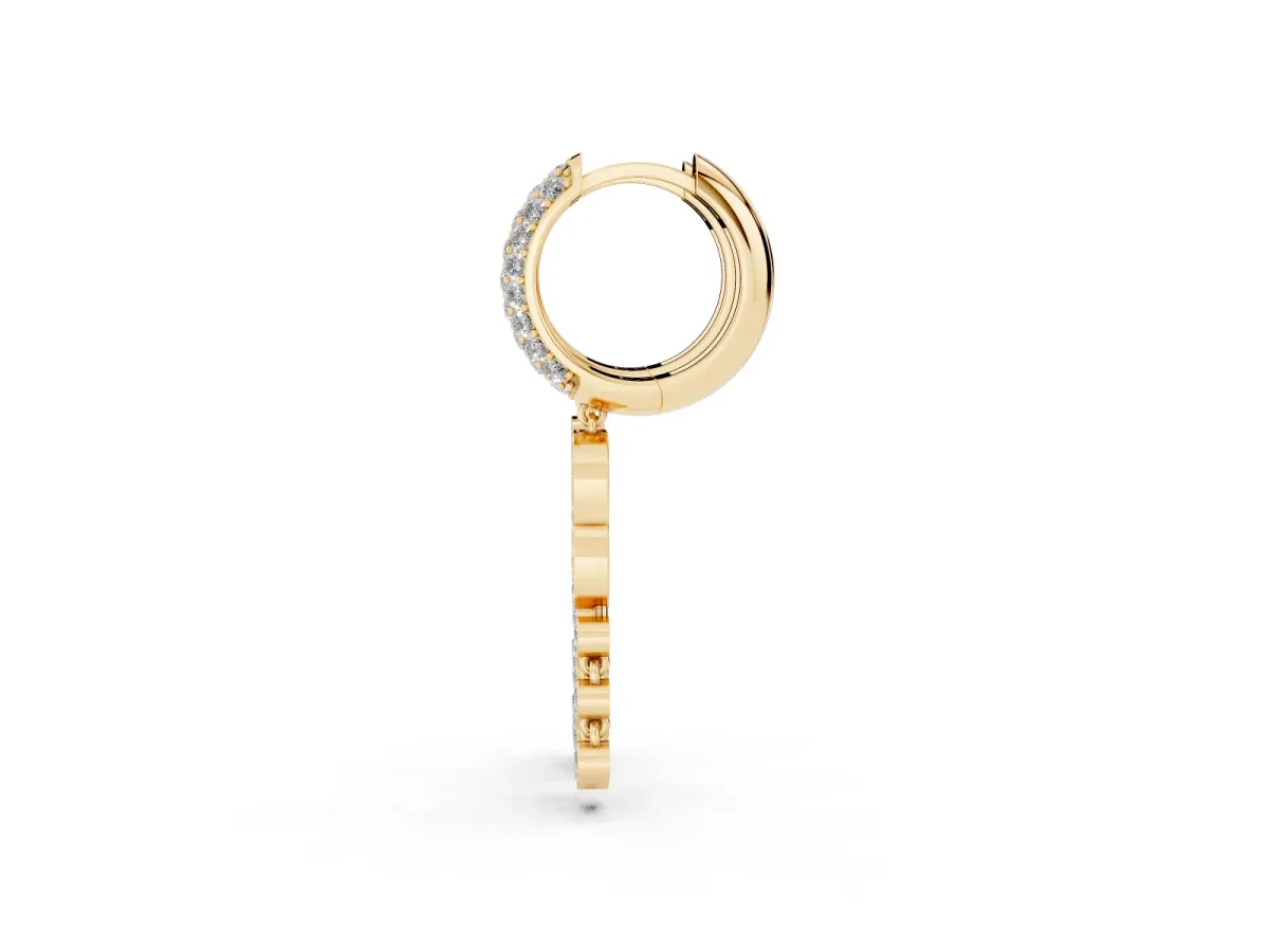 Round Diamond Initial B Huggie Hoop Earrings Yellow gold
