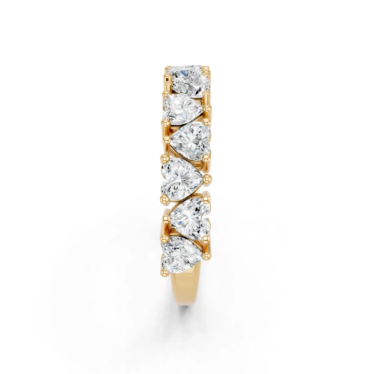 Heart Half Eternity Band with Shared Prong Setting Yellow gold