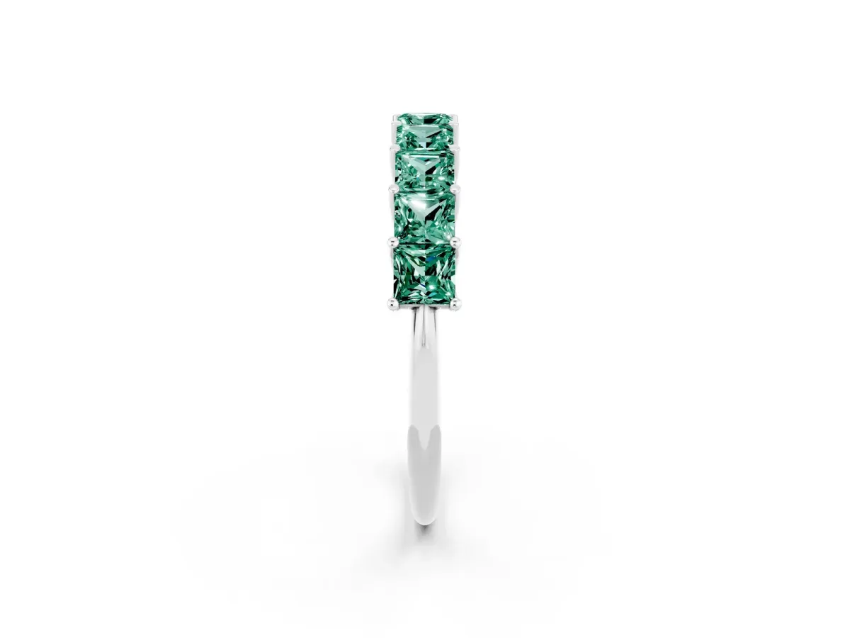 Princess Cut Green Sapphire Channel-Set Eternity Band with Prong Setting Silver