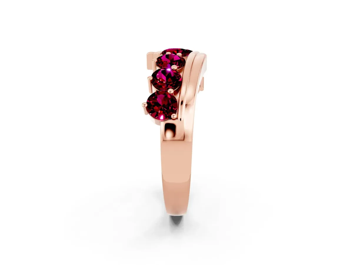 Round Garnet Wave Band with Channel and Shared Prong Setting Rose gold