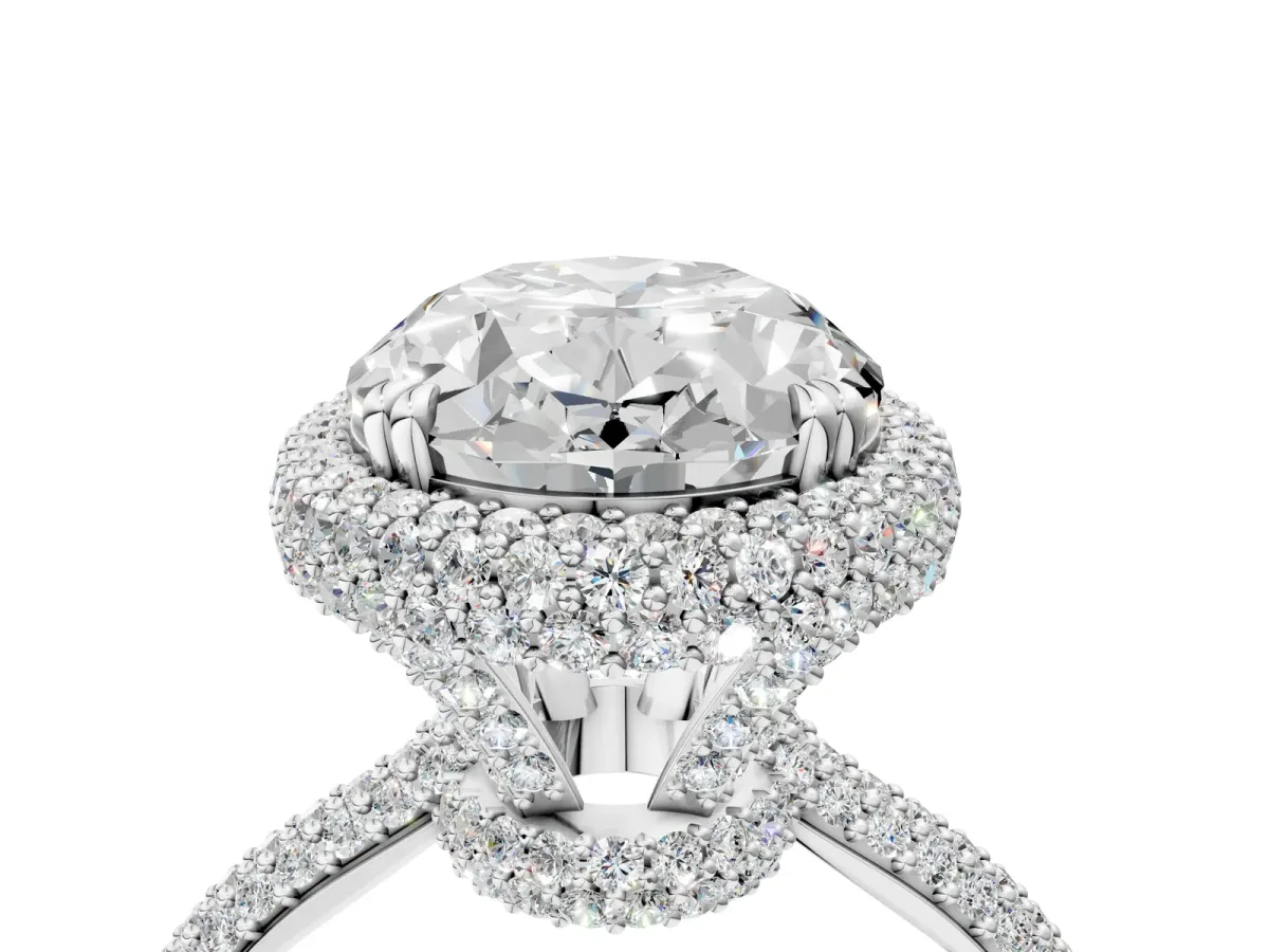 Oval Diamond Halo Ring with Round Diamond Accents White gold