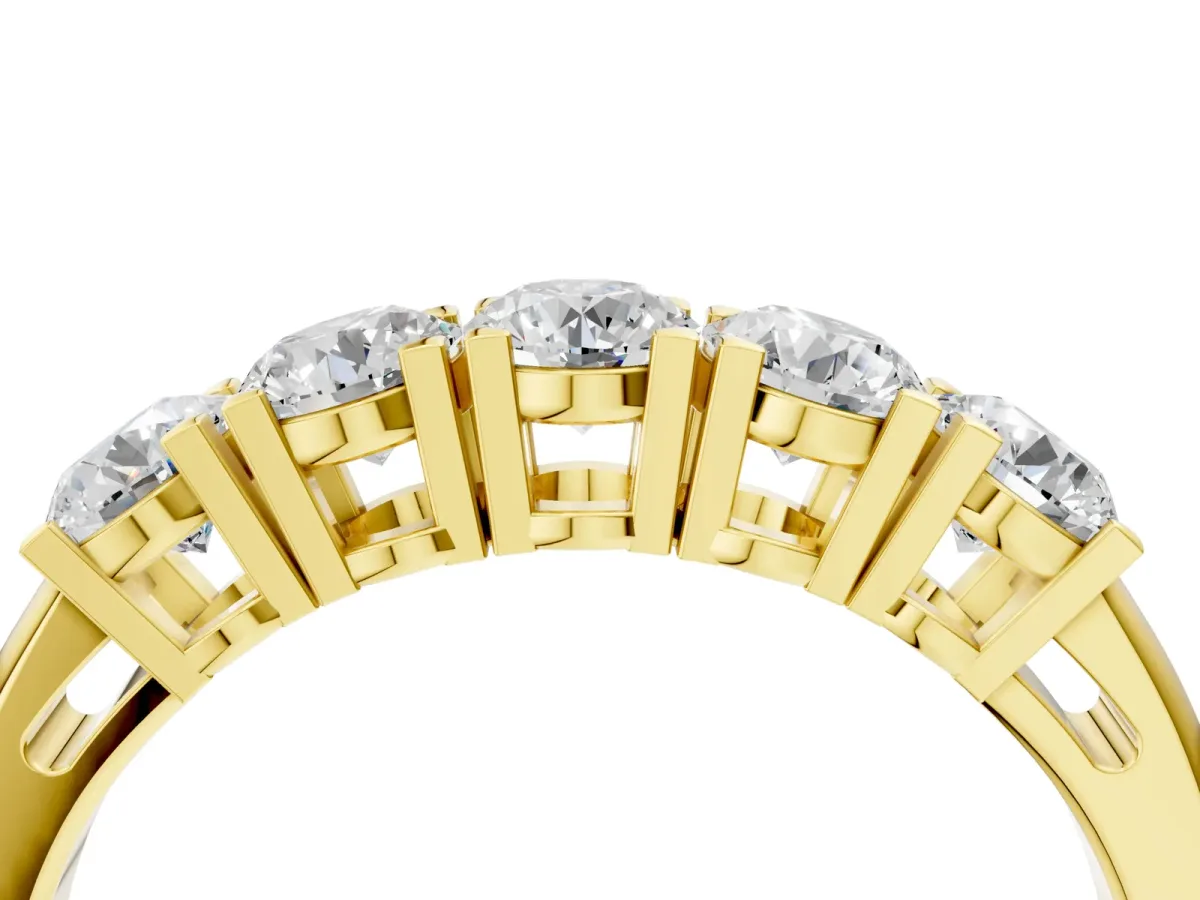 Five-Stone Round Diamond Prong Set White Gold Band Yellow gold