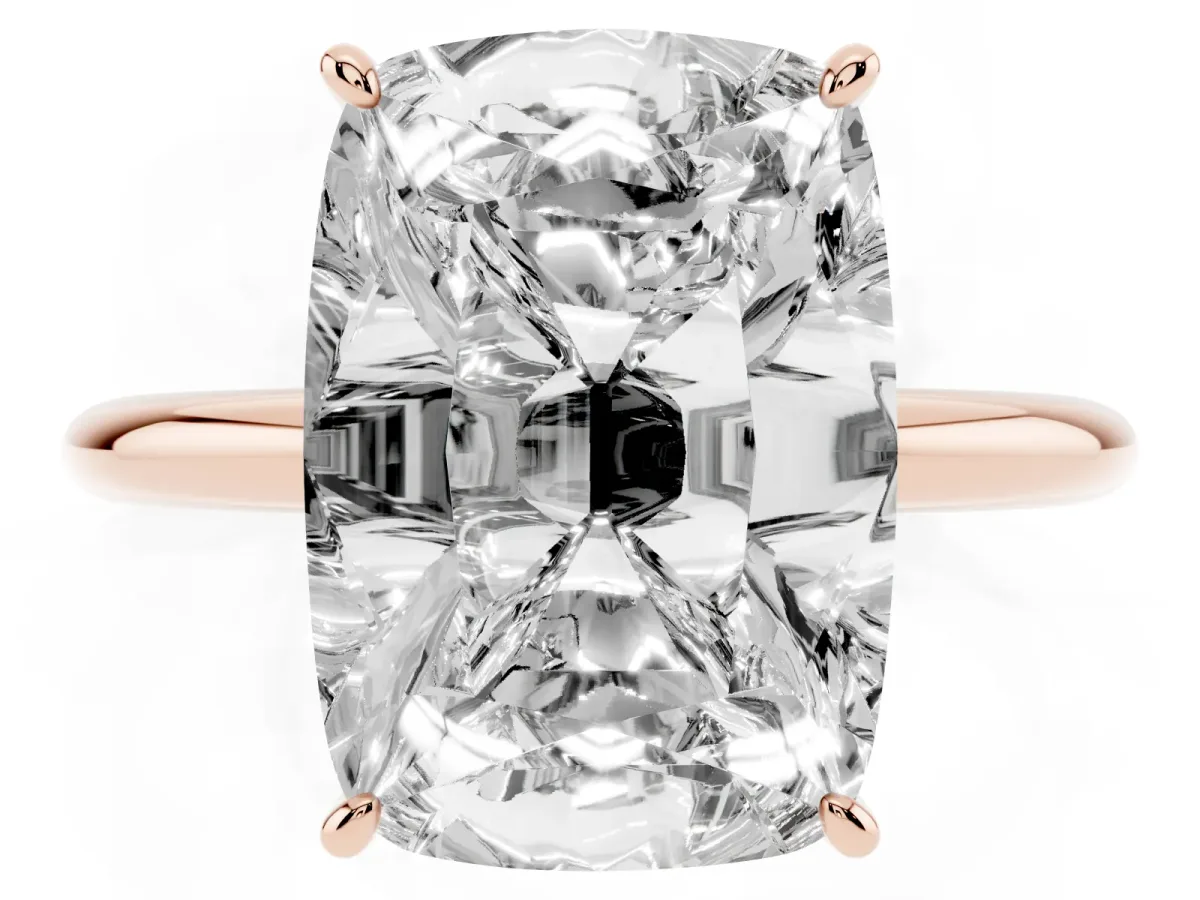 Old Mine Elongated Cushion Diamond Classic Band Four Prong Solitaire Ring Rose gold