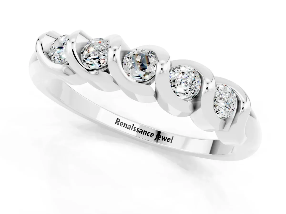 Round Moissanite Eternity Band with Twist Prong Setting Silver