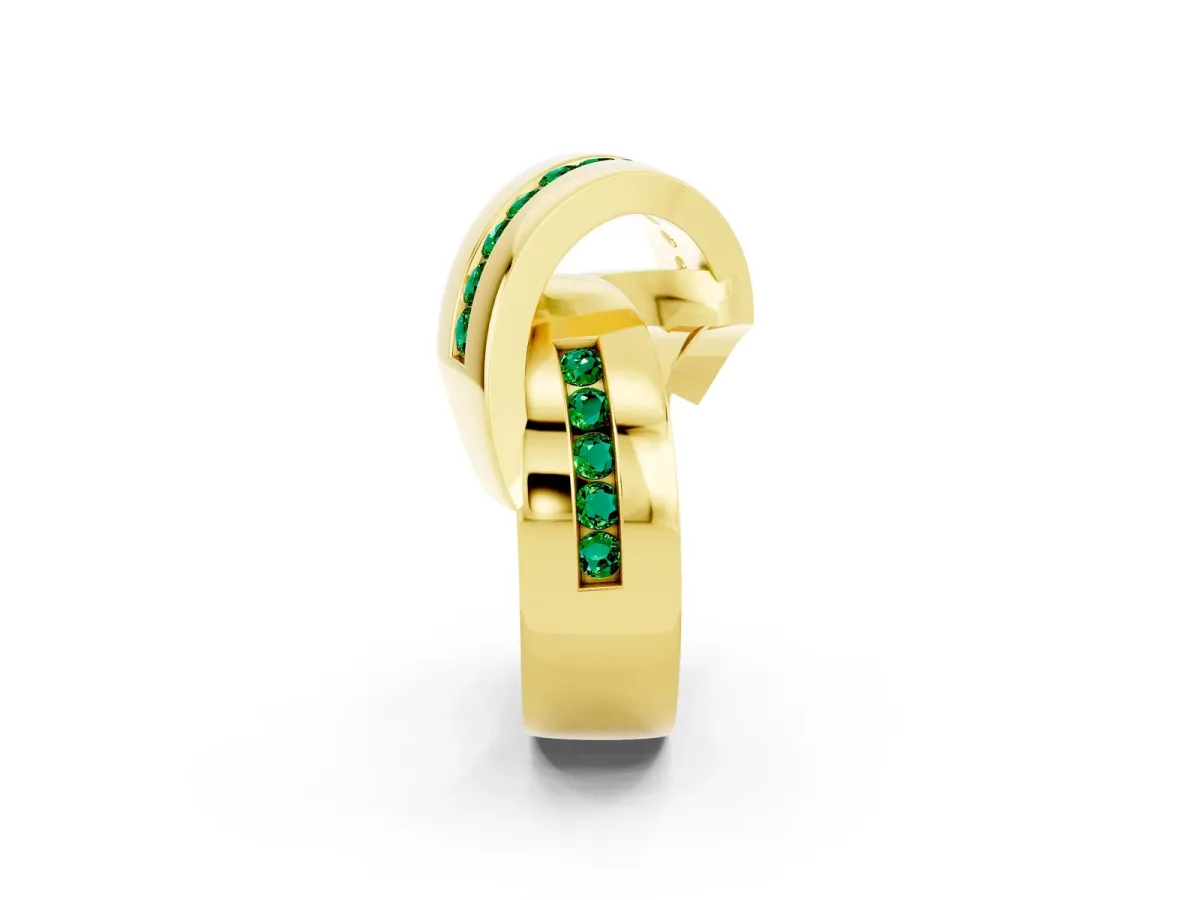 Pavé Round Emerald Crossover Band with Channel Setting Yellow gold