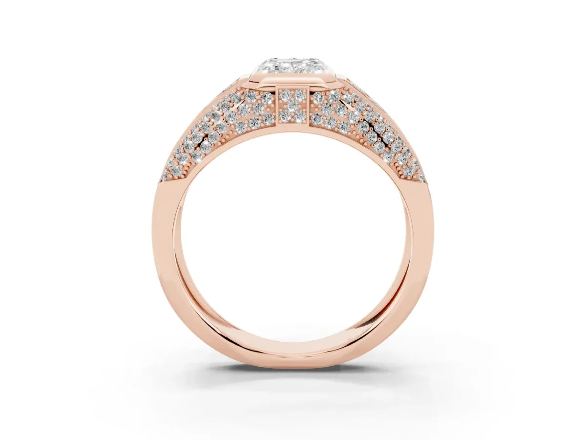 Emerald Cut Diamond Mens Ring with Side Stones Rose gold