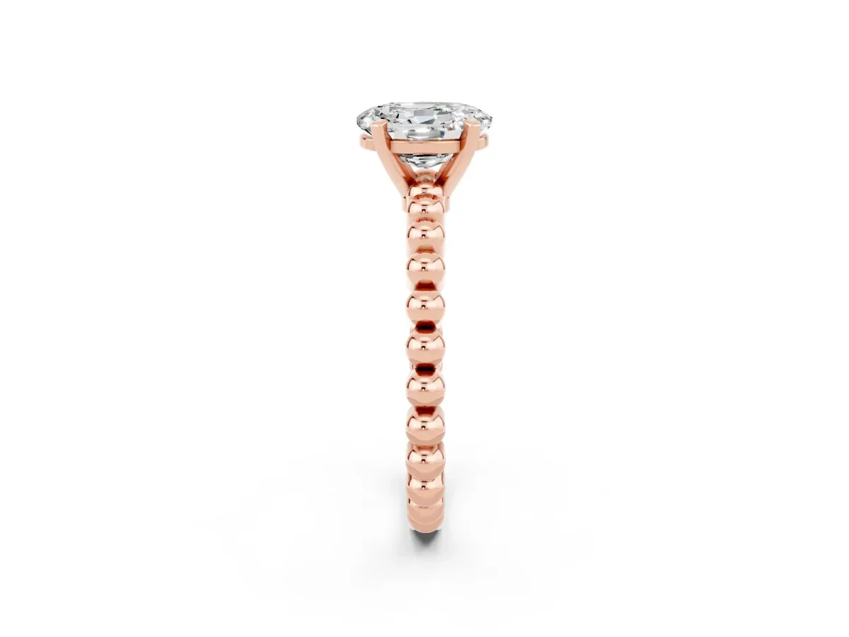 Oval Cut Moissanite Solitaire Ring with Beaded Band and Prong Setting Rose gold