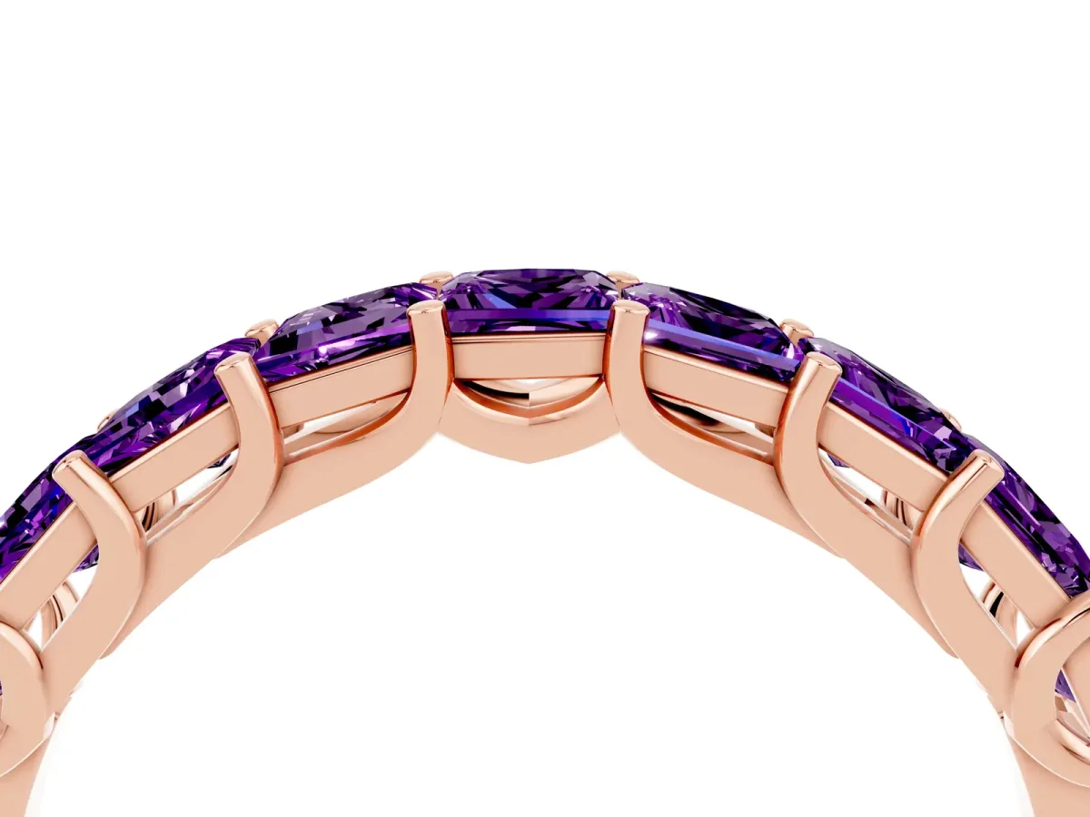 Princess Cut Amethyst Channel-Set Eternity Band with Prong Setting Rose gold