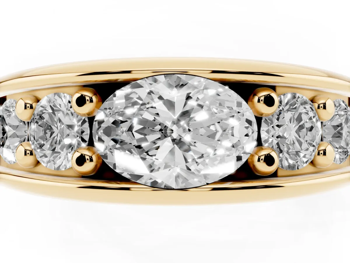 Oval Diamond Mens Ring with Round Diamond Accents Yellow gold