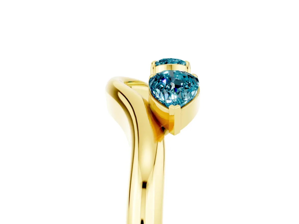 Pear Cut Blue Topaz Two-Stone Open Band Ring with Prong Setting Yellow gold