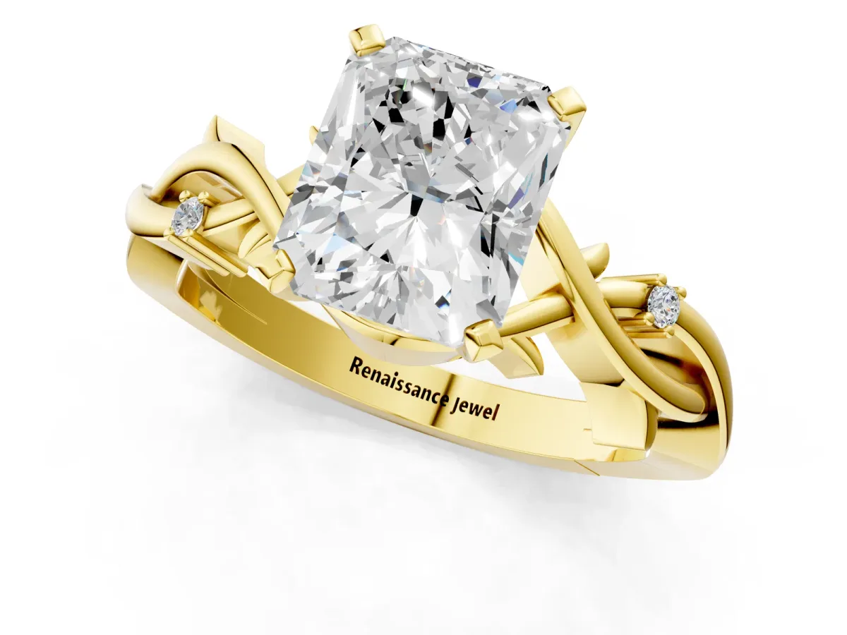 Radiant Cut Diamond Solitaire Ring with Twisted Band and Prong Setting Yellow gold