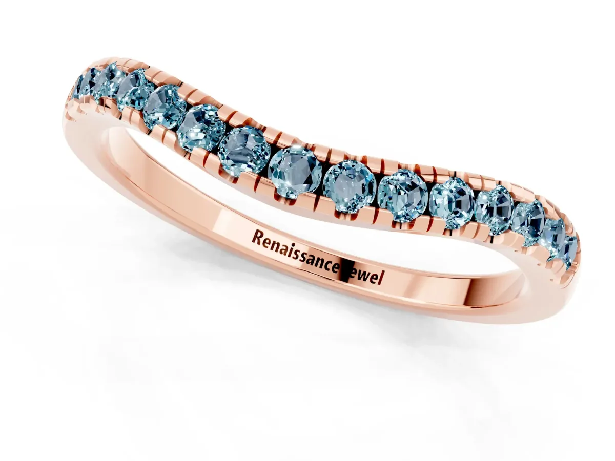 Aquamarine Pavé Curved Wedding Band Rose gold