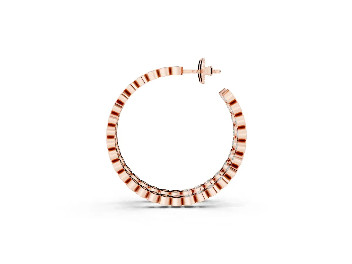 Round Diamond Bezel-Set Inside-Out Large Hoop Earrings Rose gold