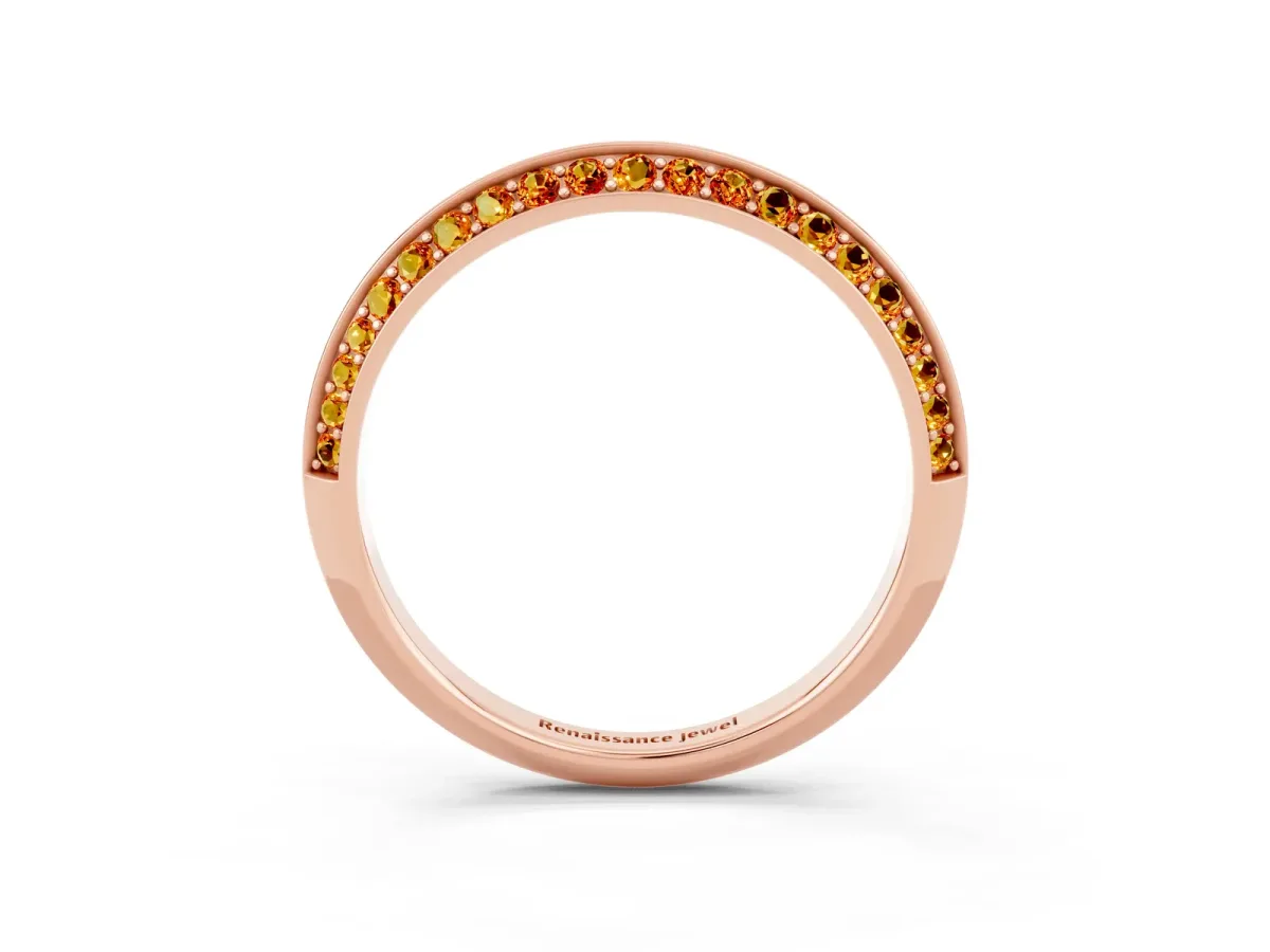 Double Row Pavé Round Citrine Eternity Band with Channel Setting Rose gold