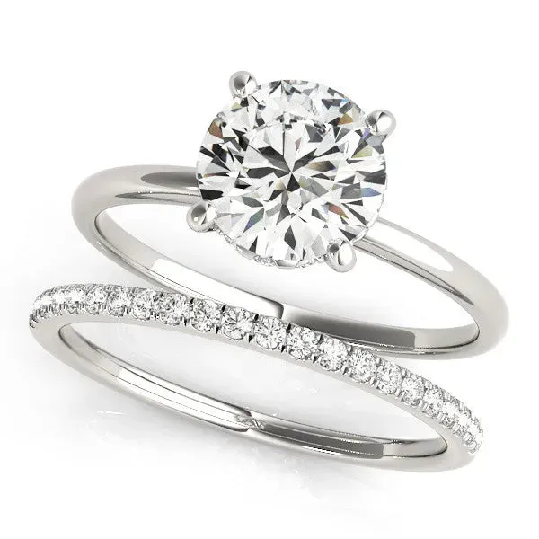Round Cut Solitaire Diamond Ring with Prong Setting and Plain Band Platinum