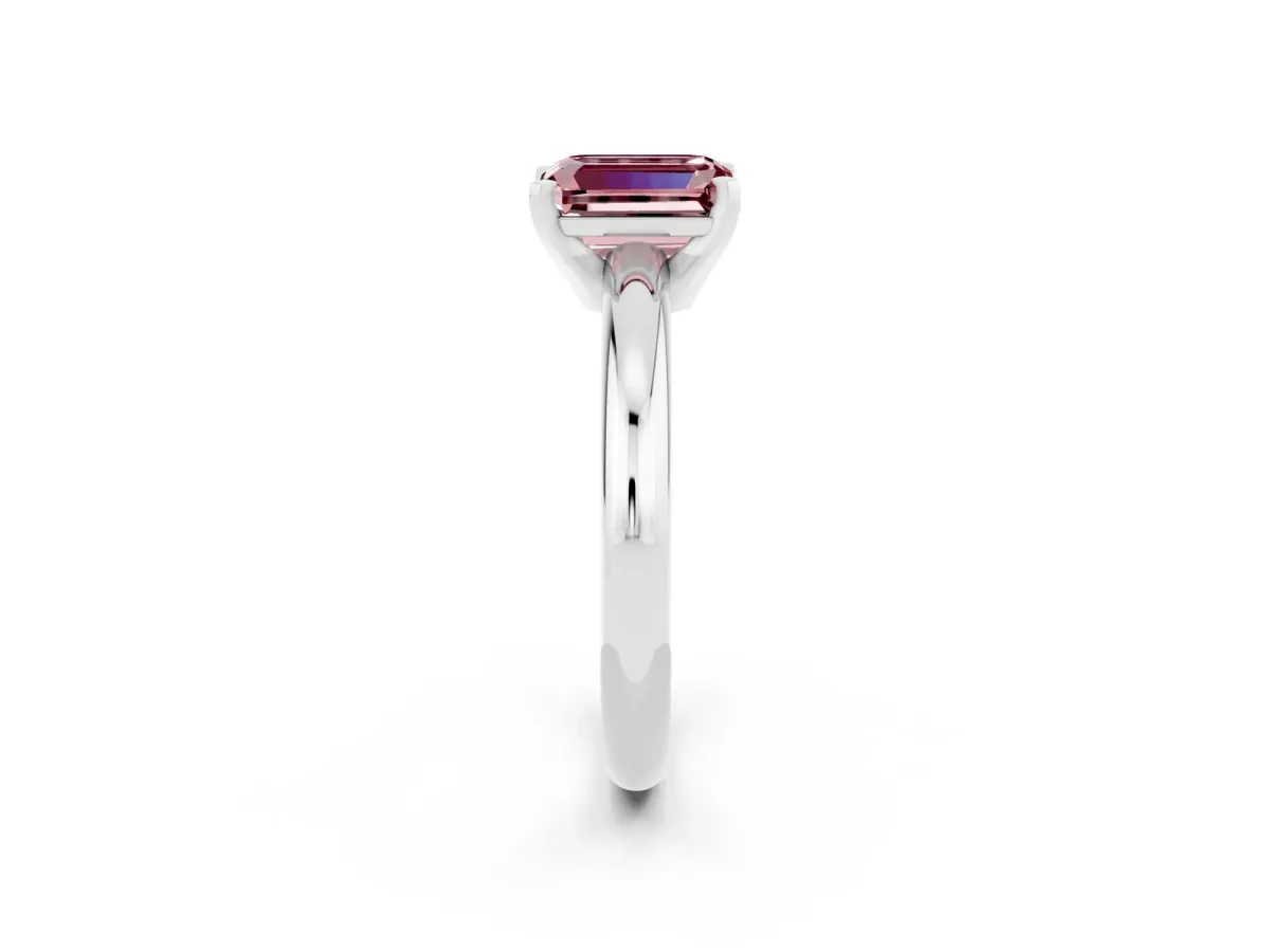 Emerald Cut Morganite Solitaire Engagement Ring with Round Band and Four-Prong Setting Silver