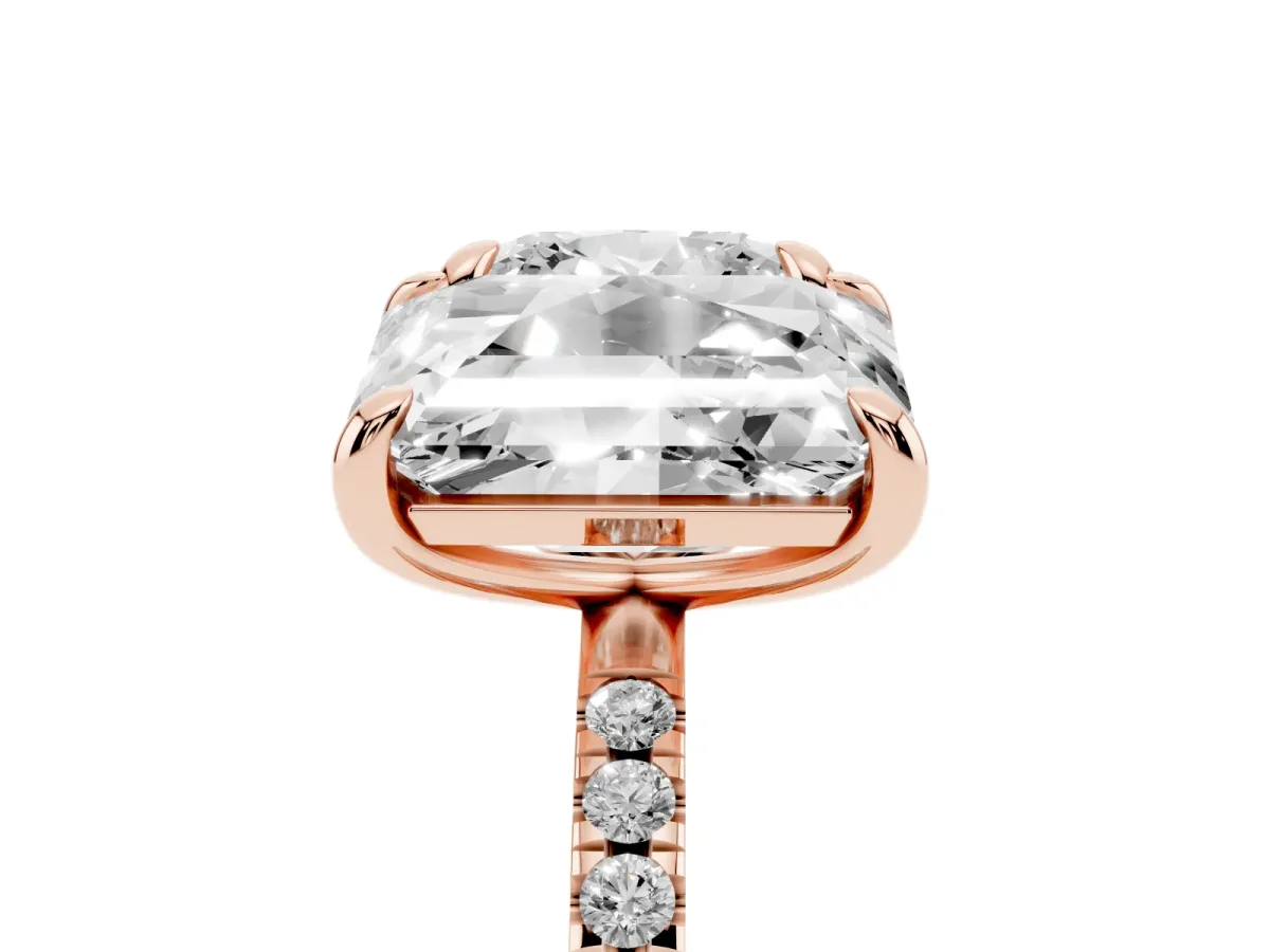 Cushion and Emerald Toi Moi Ring with Prong Setting and Micro Pave Band Rose gold