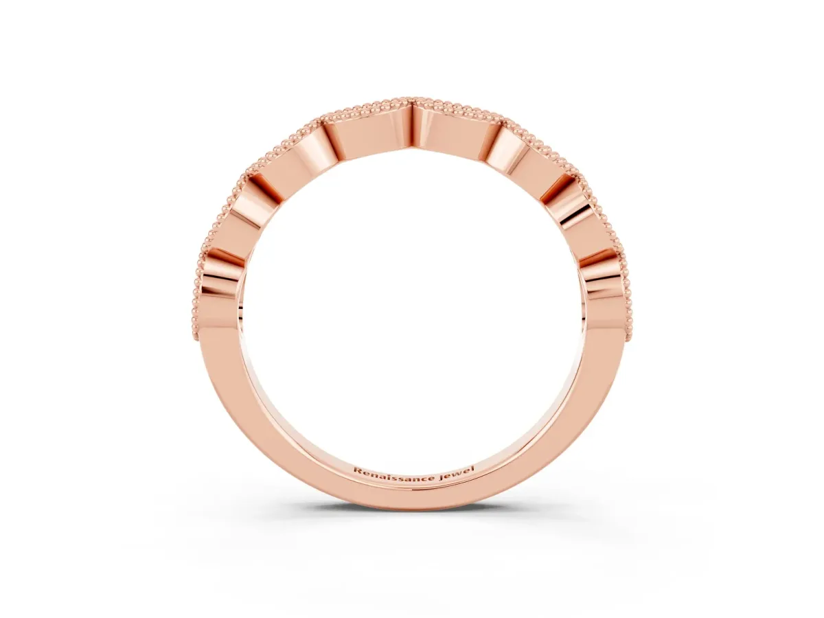 Milgrain Marquise Blue Topaz Half Eternity Band with Bezel Setting Rose gold