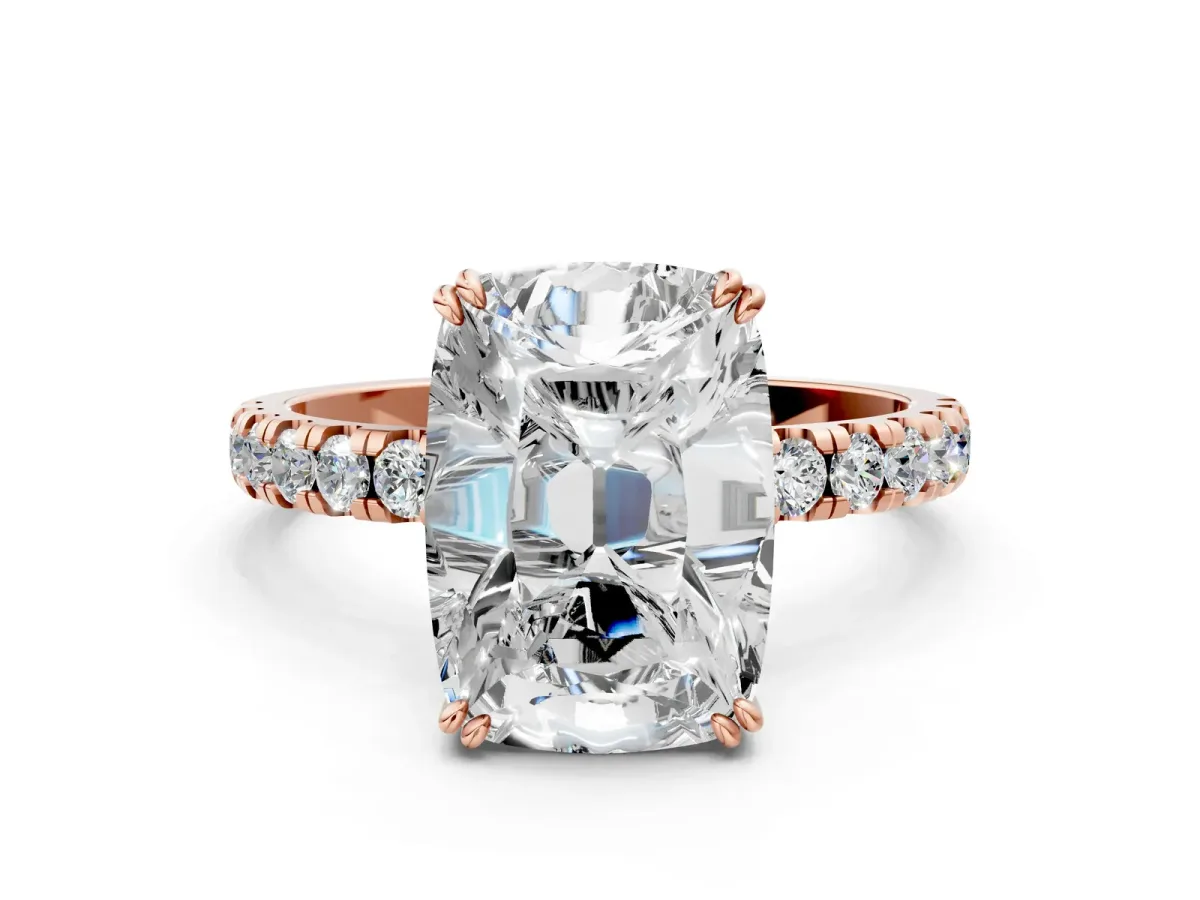 Old Mine Elongated Cushion Diamond Pave Band Ring Rose gold