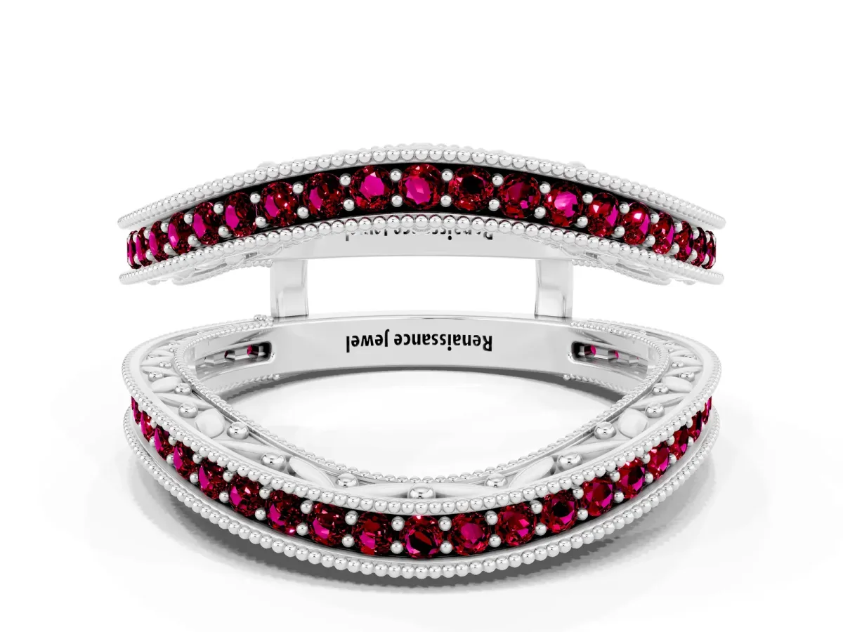 Round Garnet Milgrain Eternity Band with Channel Setting White gold
